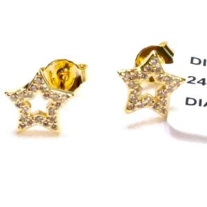 AQUA Gold Over .925 Sterling Silver Diamond Star Earrings